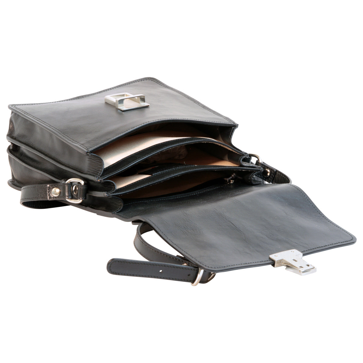 Leather Cross Body Satchel Bag - Black