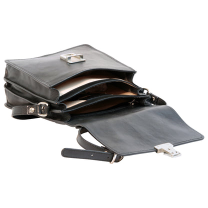 Leather Cross Body Satchel Bag - Black