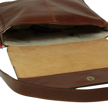 Cowhide Leather Messenger Bag - Brown