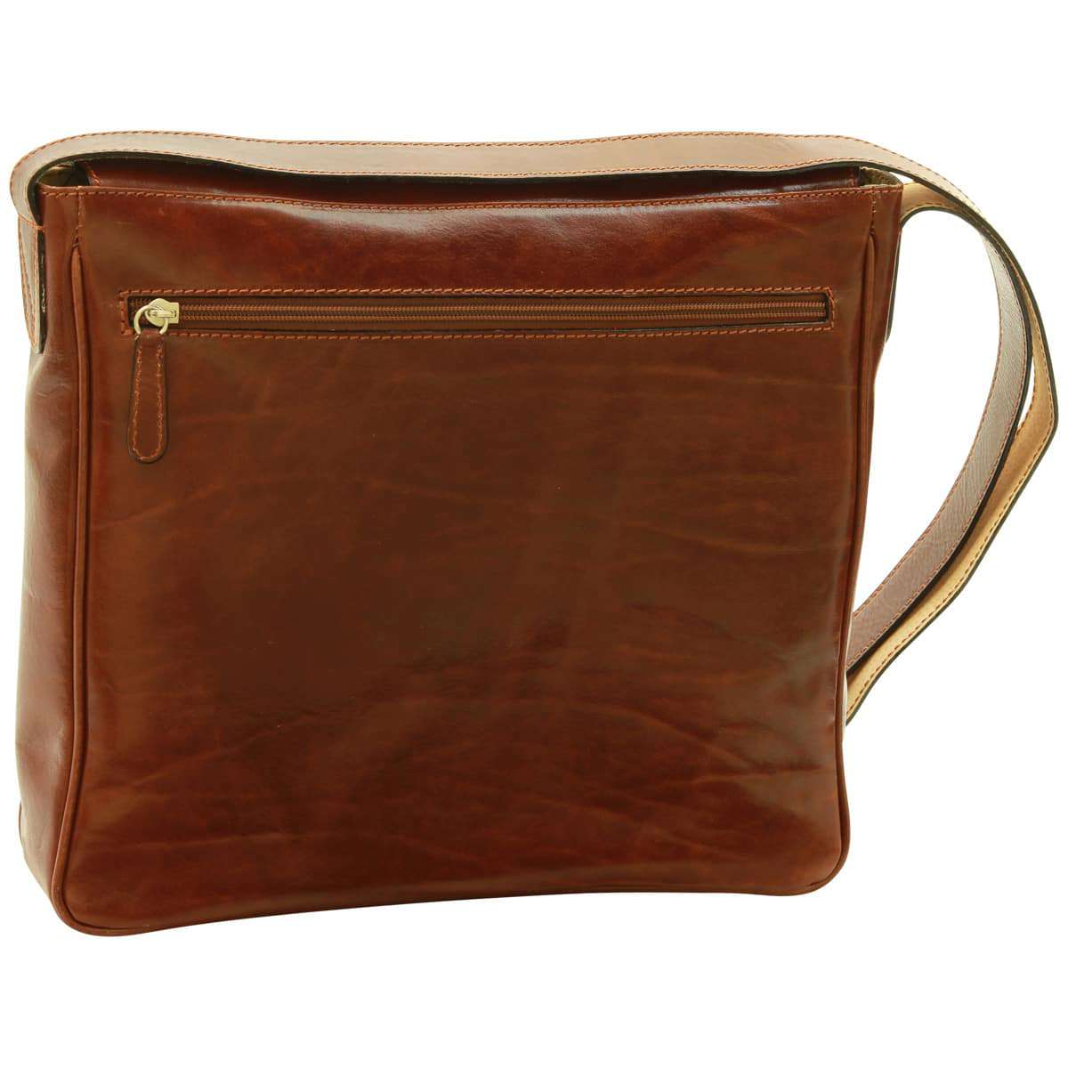 Cowhide Leather Messenger Bag - Brown