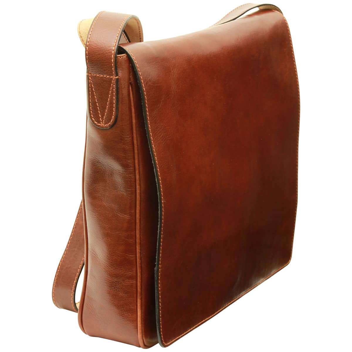 Cowhide Leather Messenger Bag - Brown