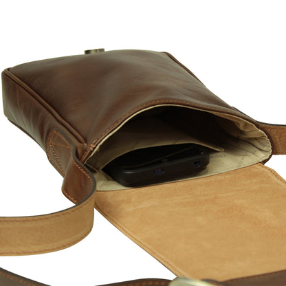 Cowhide leather cross body bag- Chestnut