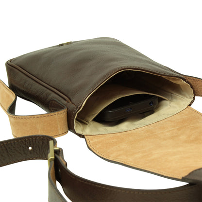 Cowhide leather cross body bag- Dark Brown