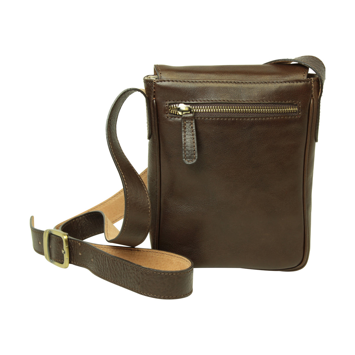 Cowhide leather cross body bag- Dark Brown