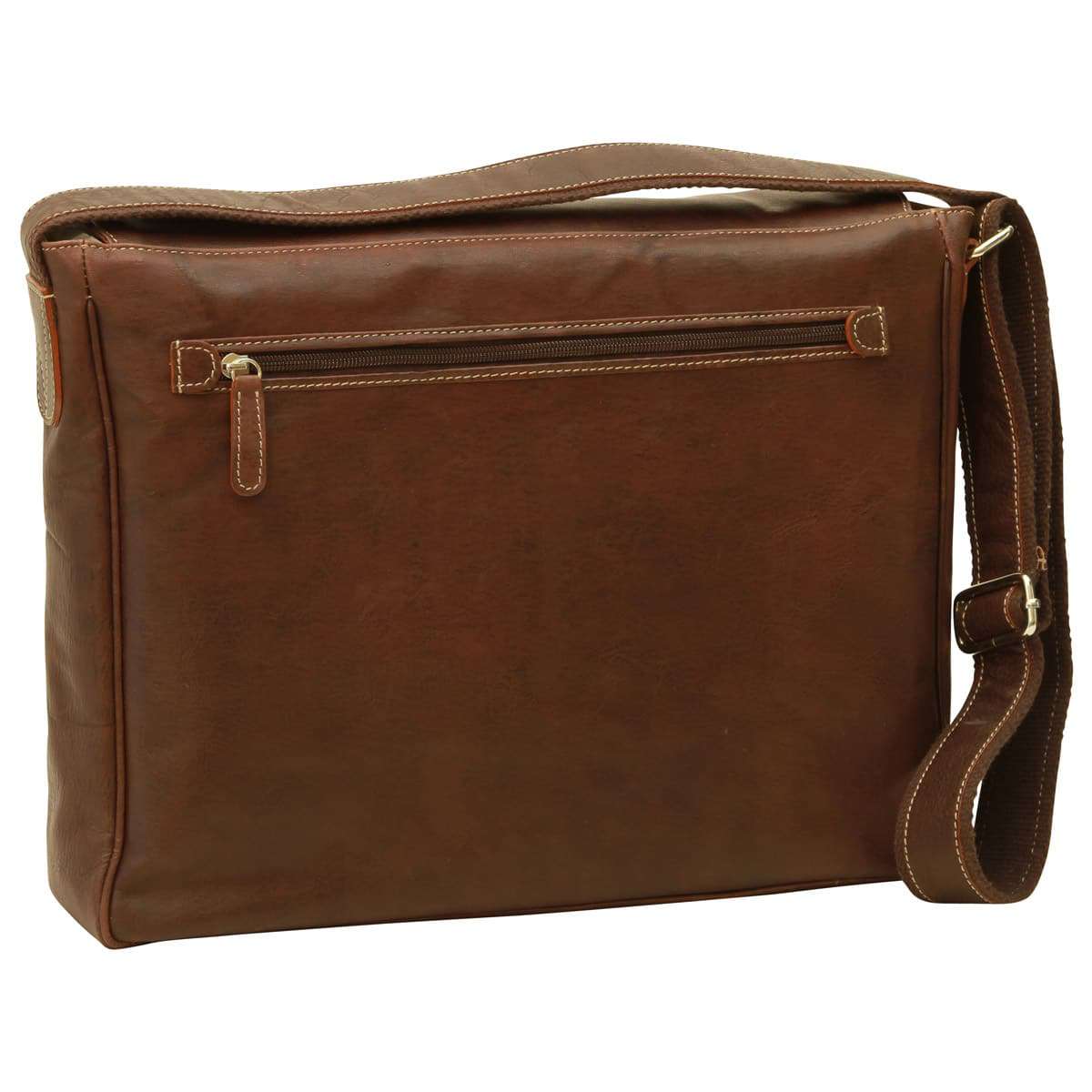 Oiled Calfskin Leather Messenger Bag - Chestnut