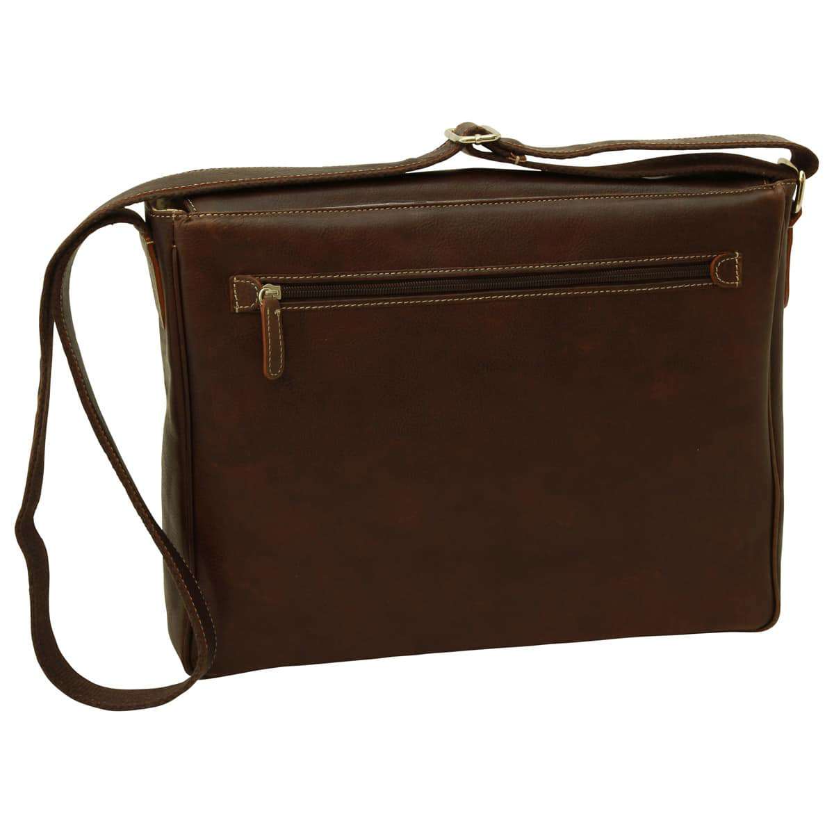 Oiled Calfskin leather messenger bag - Dark Brown