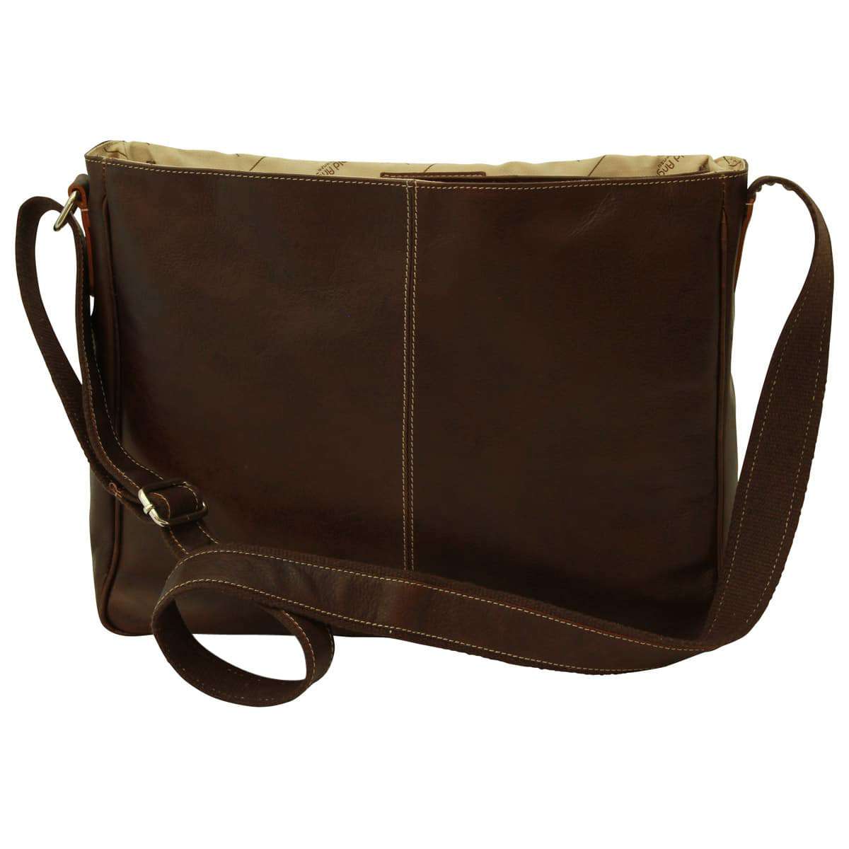 Oiled Calfskin leather messenger bag - Dark Brown