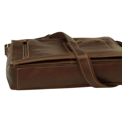 Oiled Calfskin leather messenger bag - Dark Brown
