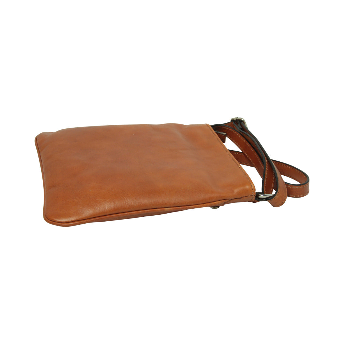 Leather Cross Body Bag with zip pocket - Brown