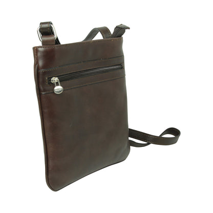 Leather Cross Body Bag with zip pocket -  Dark Brown