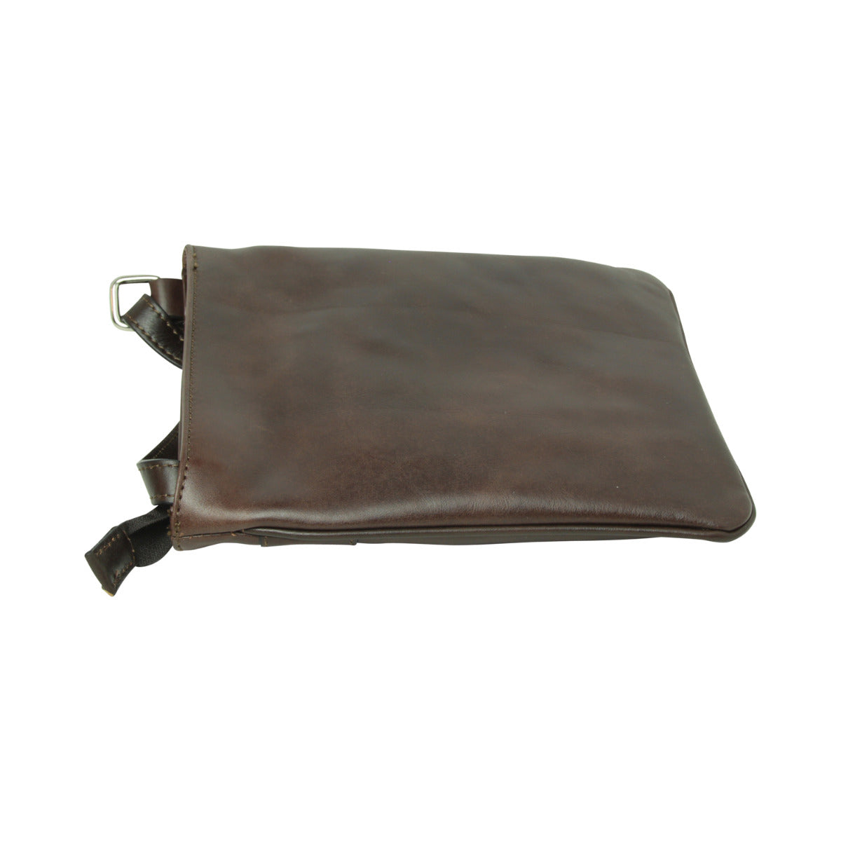 Leather Cross Body Bag with zip pocket -  Dark Brown