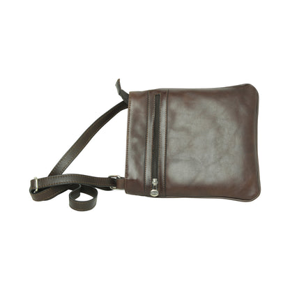Leather Cross Body Bag with zip pocket -  Dark Brown