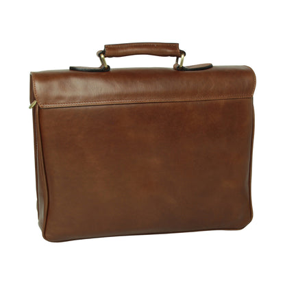 Oiled Calfskin Leather Briefcase with shoulder strap - Chestnut