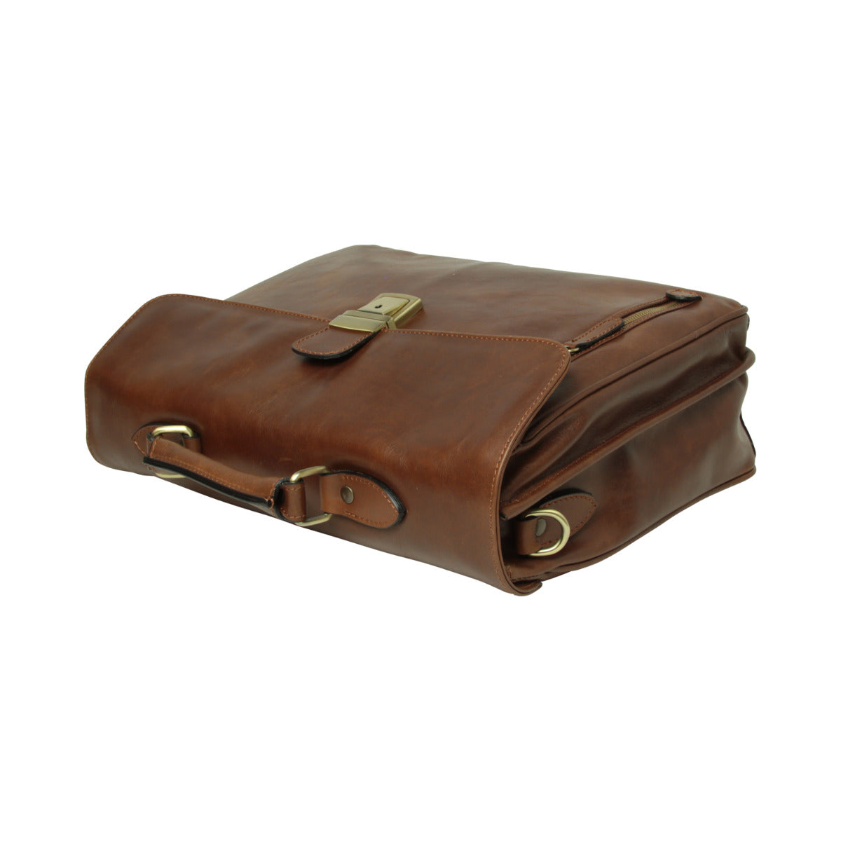 Oiled Calfskin Leather Briefcase with shoulder strap - Chestnut