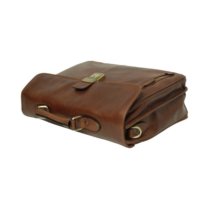 Oiled Calfskin Leather Briefcase with shoulder strap - Chestnut