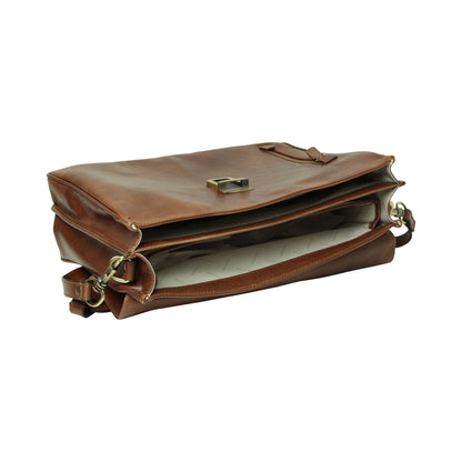 Oiled Calfskin Leather Briefcase with shoulder strap - Chestnut