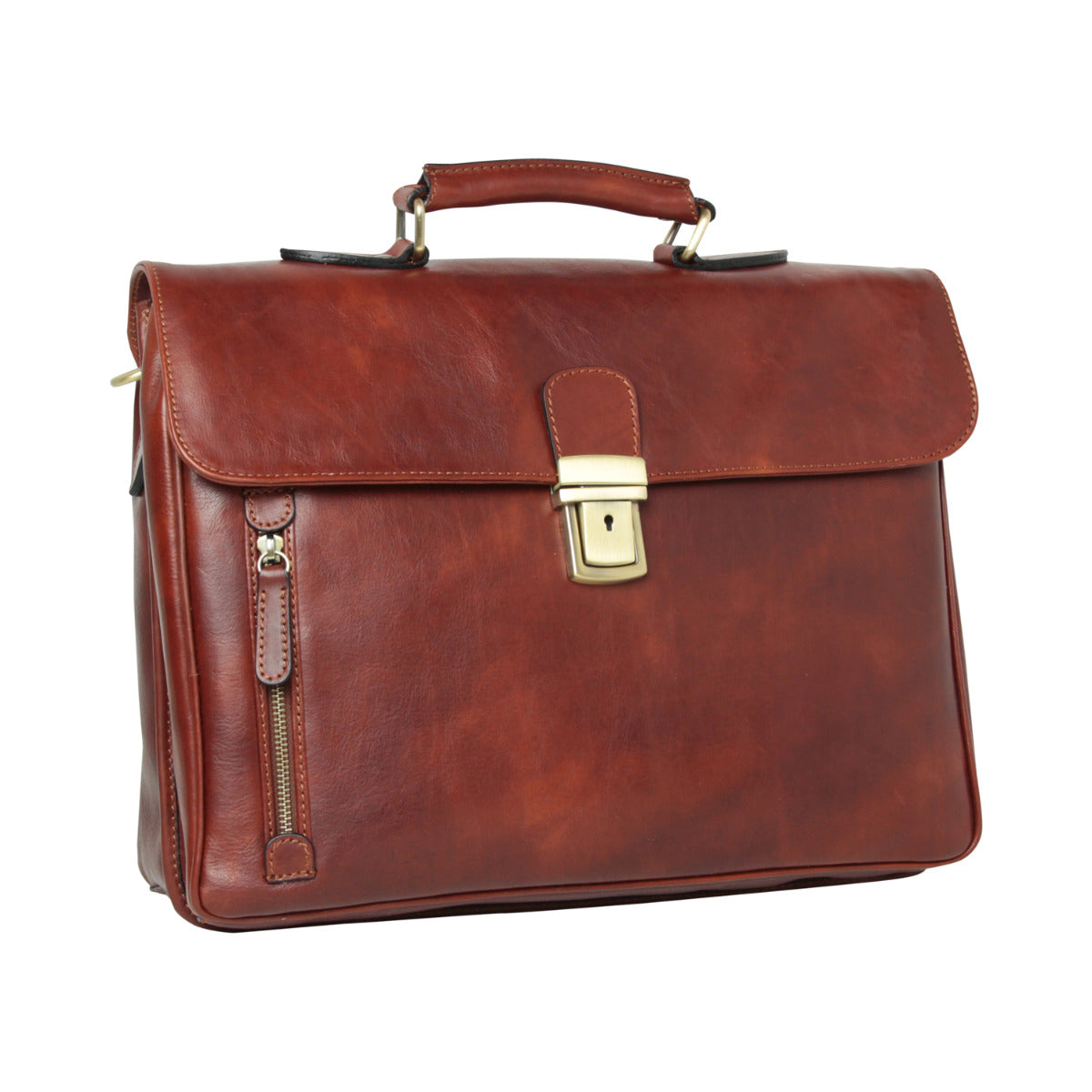 Full grain leather briefcase - Mahogany Brown