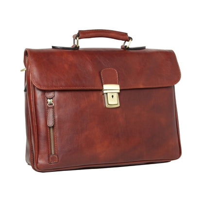Full grain leather briefcase - Mahogany Brown