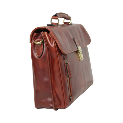Full grain leather briefcase - Mahogany Brown