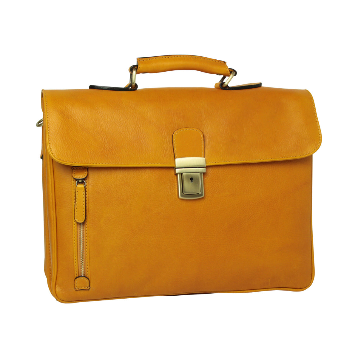 Full grain leather briefcase - yellow ochre