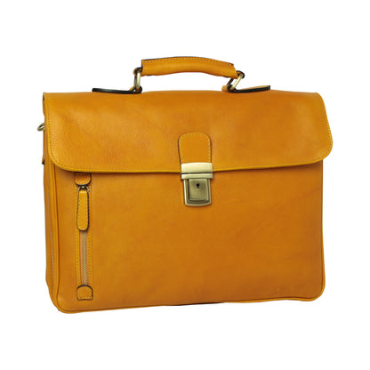 Full grain leather briefcase - yellow ochre