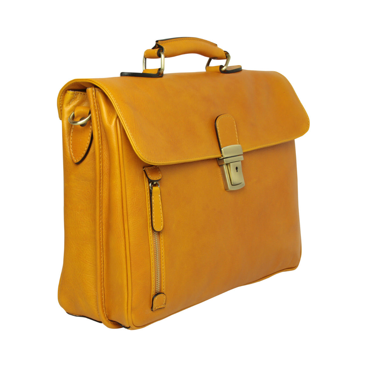 Full grain leather briefcase - yellow ochre
