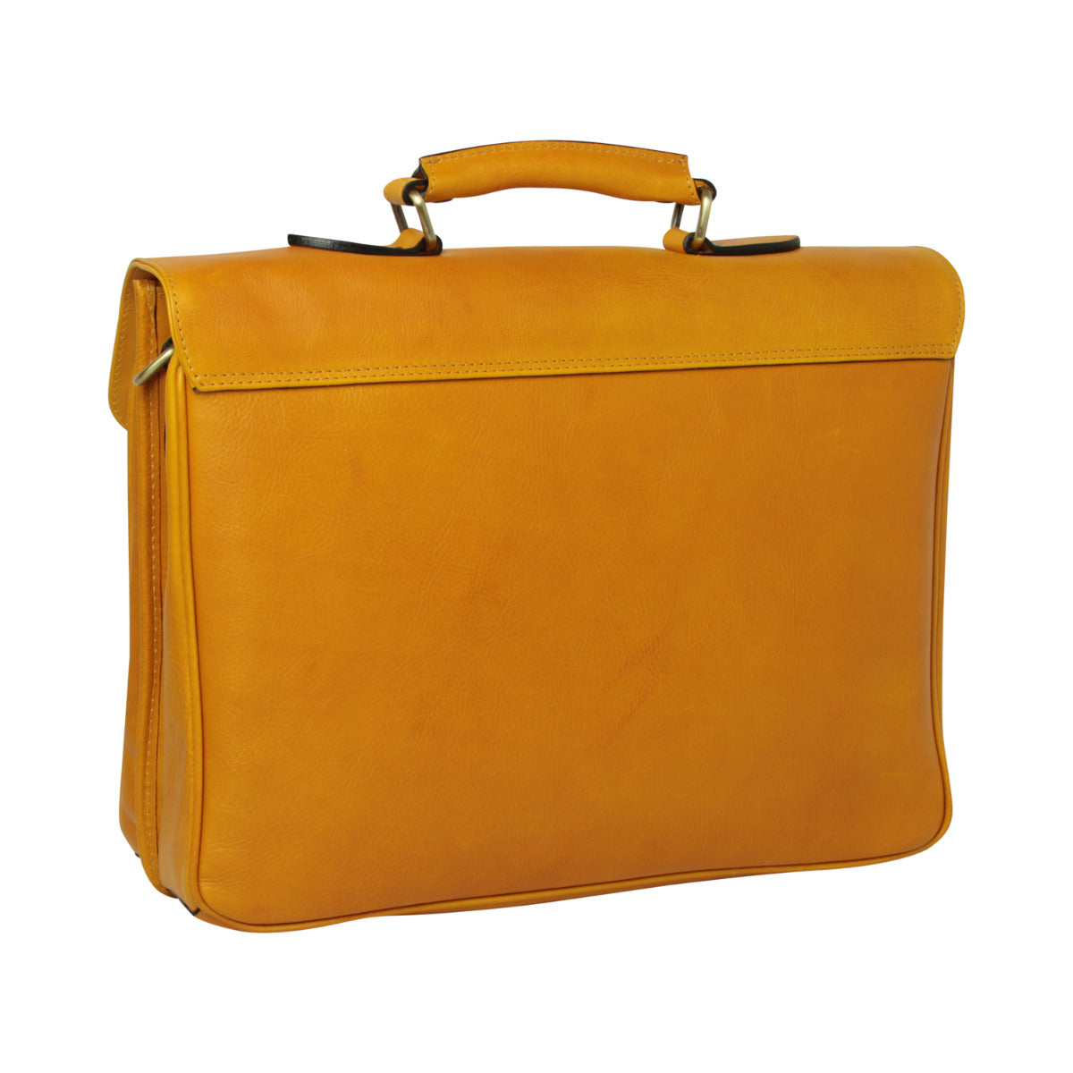 Full grain leather briefcase - yellow ochre