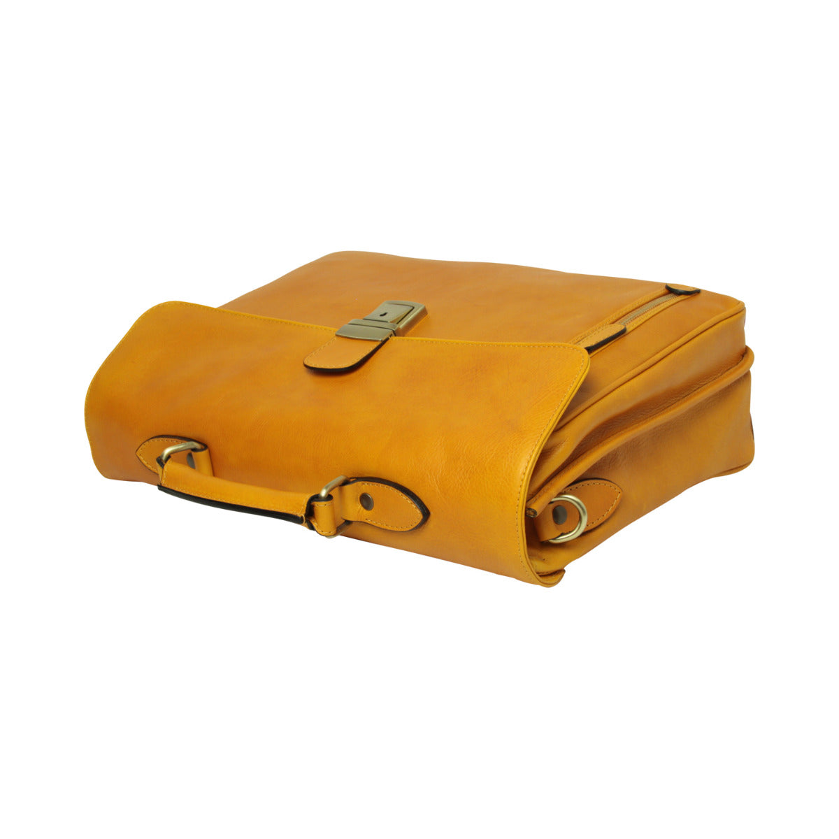 Full grain leather briefcase - yellow ochre
