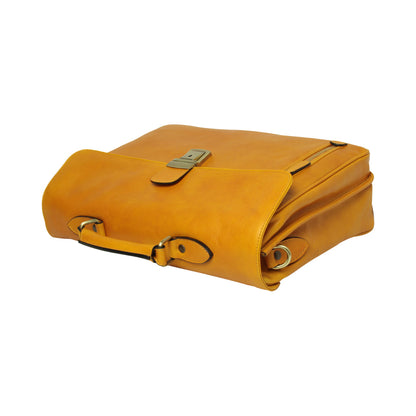 Full grain leather briefcase - yellow ochre