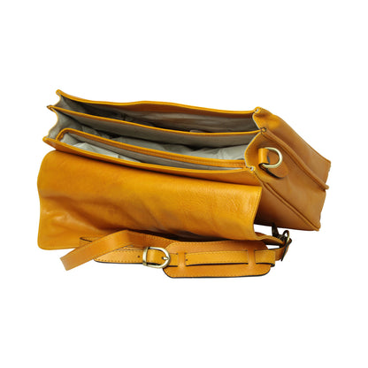 Full grain leather briefcase - yellow ochre