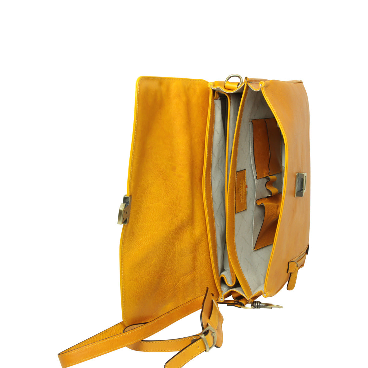 Full grain leather briefcase - yellow ochre