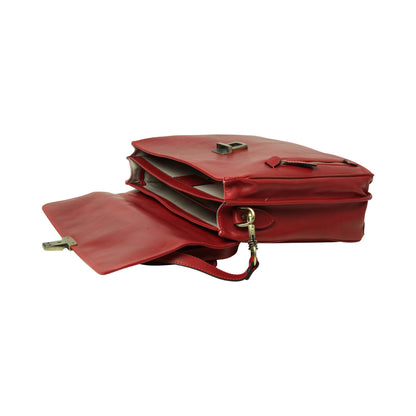 Full grain leather briefcase - red