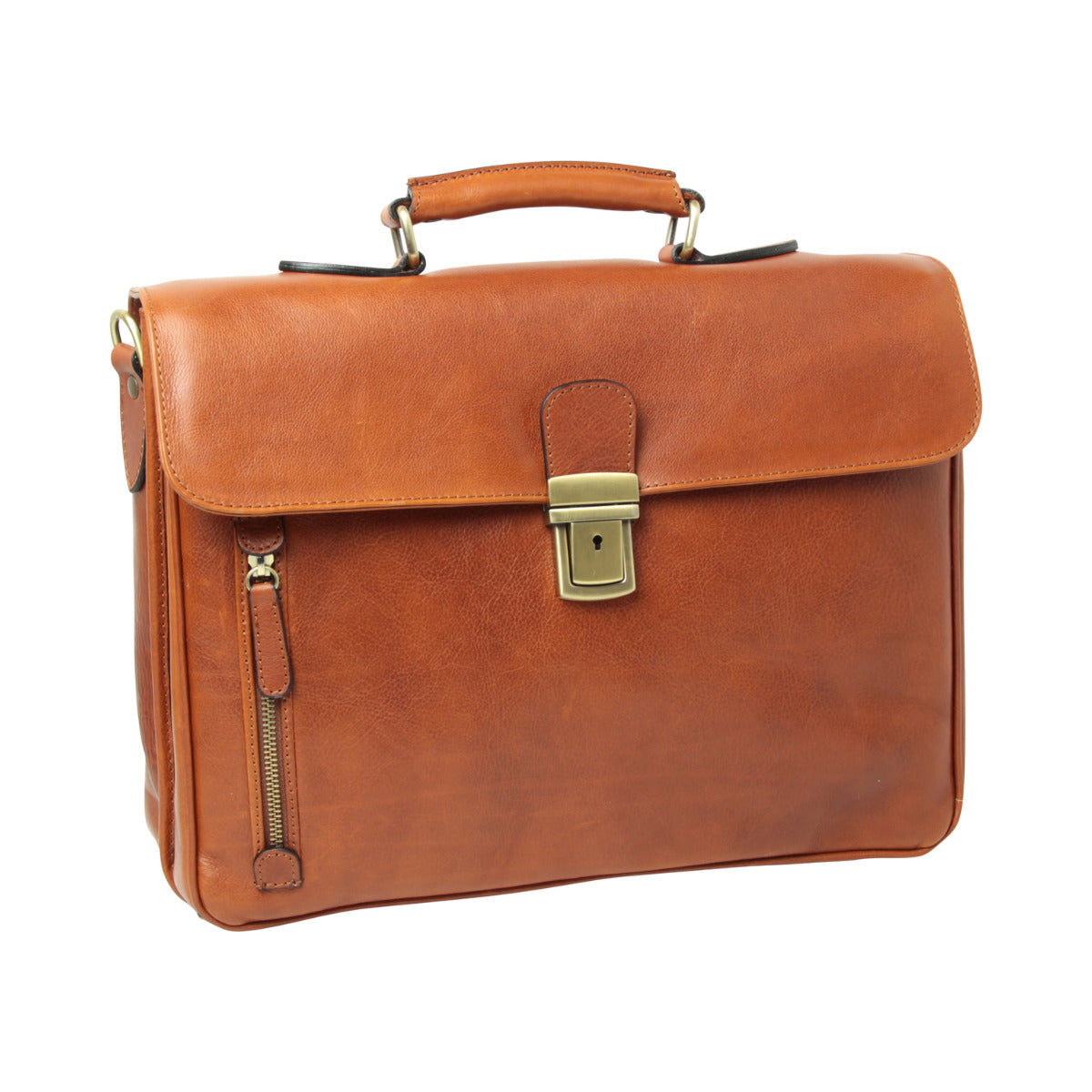 Full grain leather briefcase - teak
