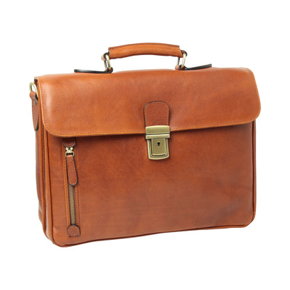 Full grain leather briefcase - teak