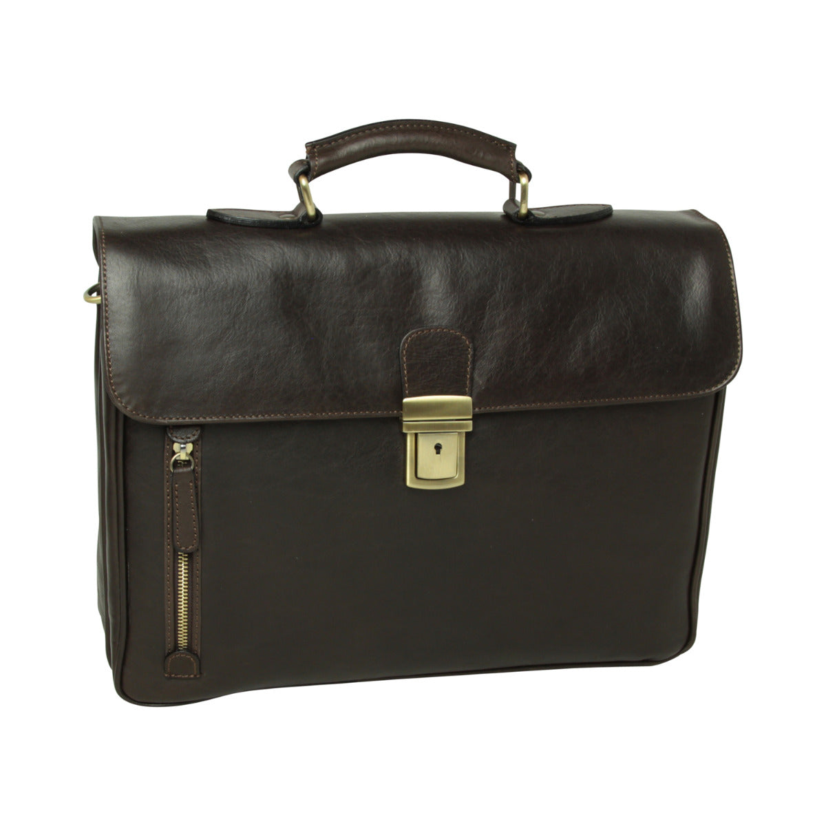 Full grain leather briefcase - dark brown