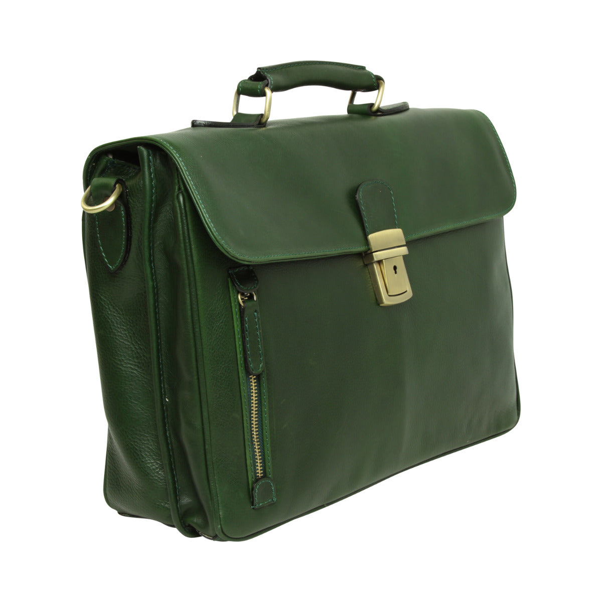 Full grain leather briefcase - green
