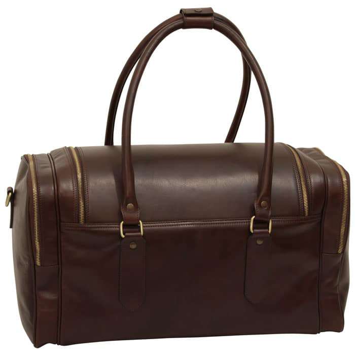 Round Metal Zip Leather Travel Bag - Dark Brown