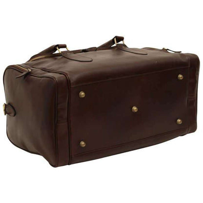 Round Metal Zip Leather Travel Bag - Dark Brown