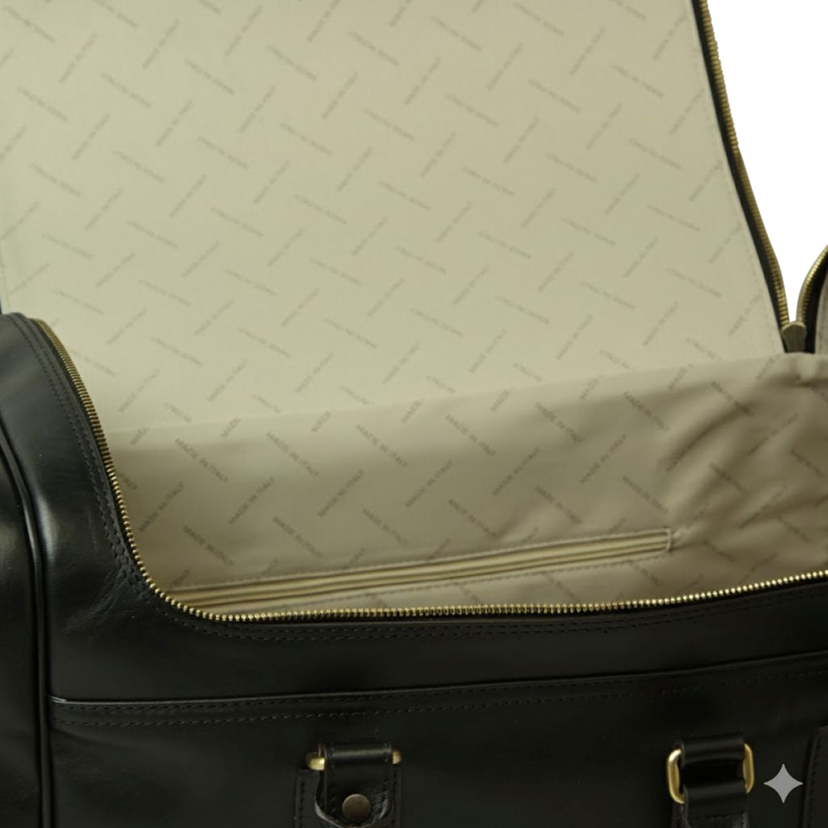 Round Metal Zip Leather Travel Bag - Black