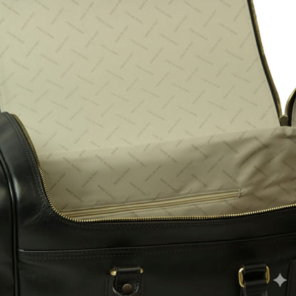 Round Metal Zip Leather Travel Bag - Black