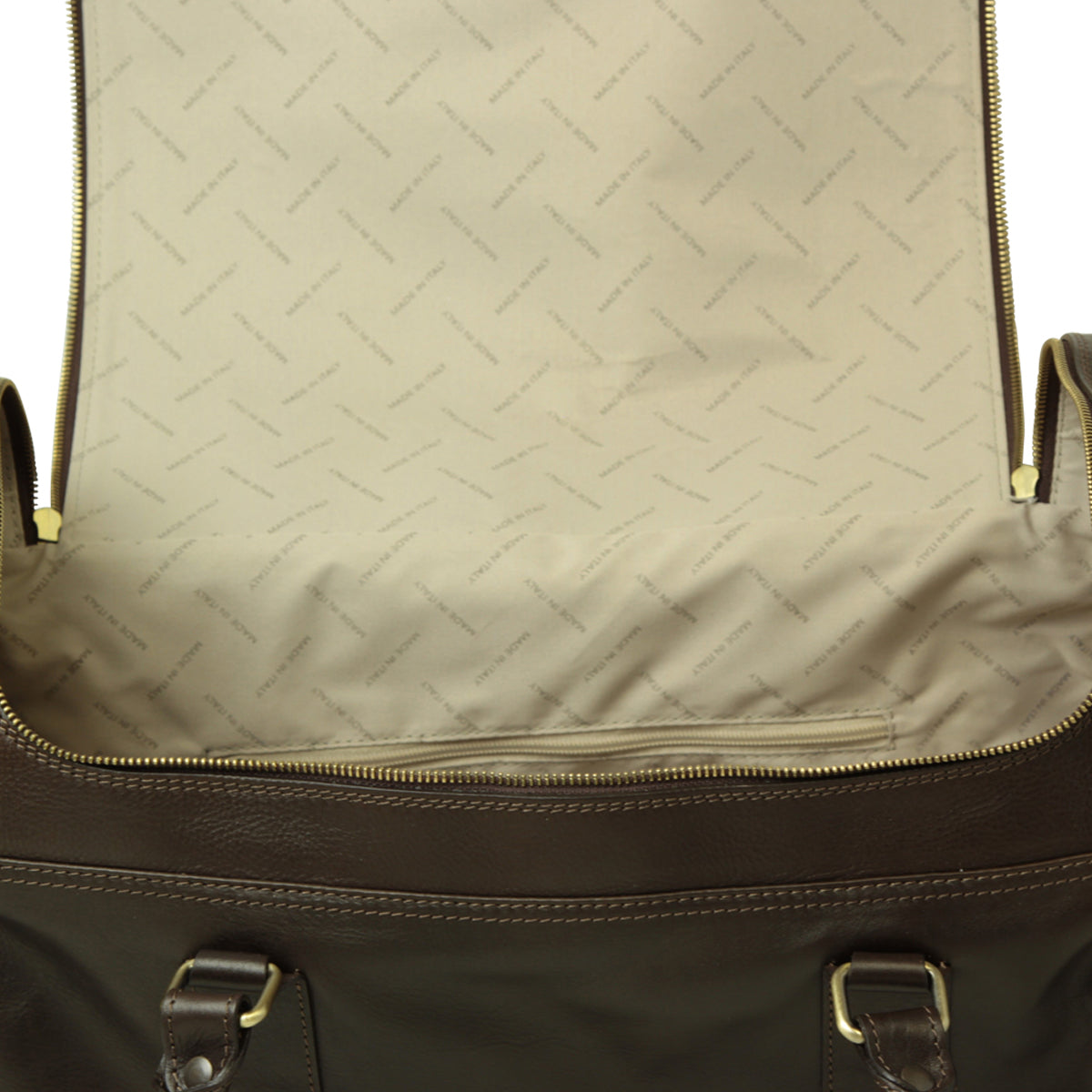 Round Metal Zip Leather Travel Bag - Dark Brown