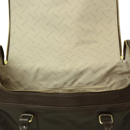 Round Metal Zip Leather Travel Bag - Dark Brown