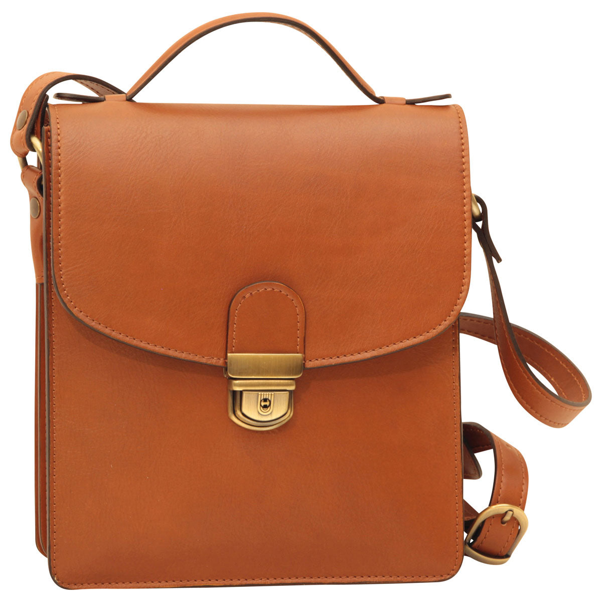 Men’s Leather Briefcase Shoulder Bag in Full-Grain Leather -  Brown Colonial
