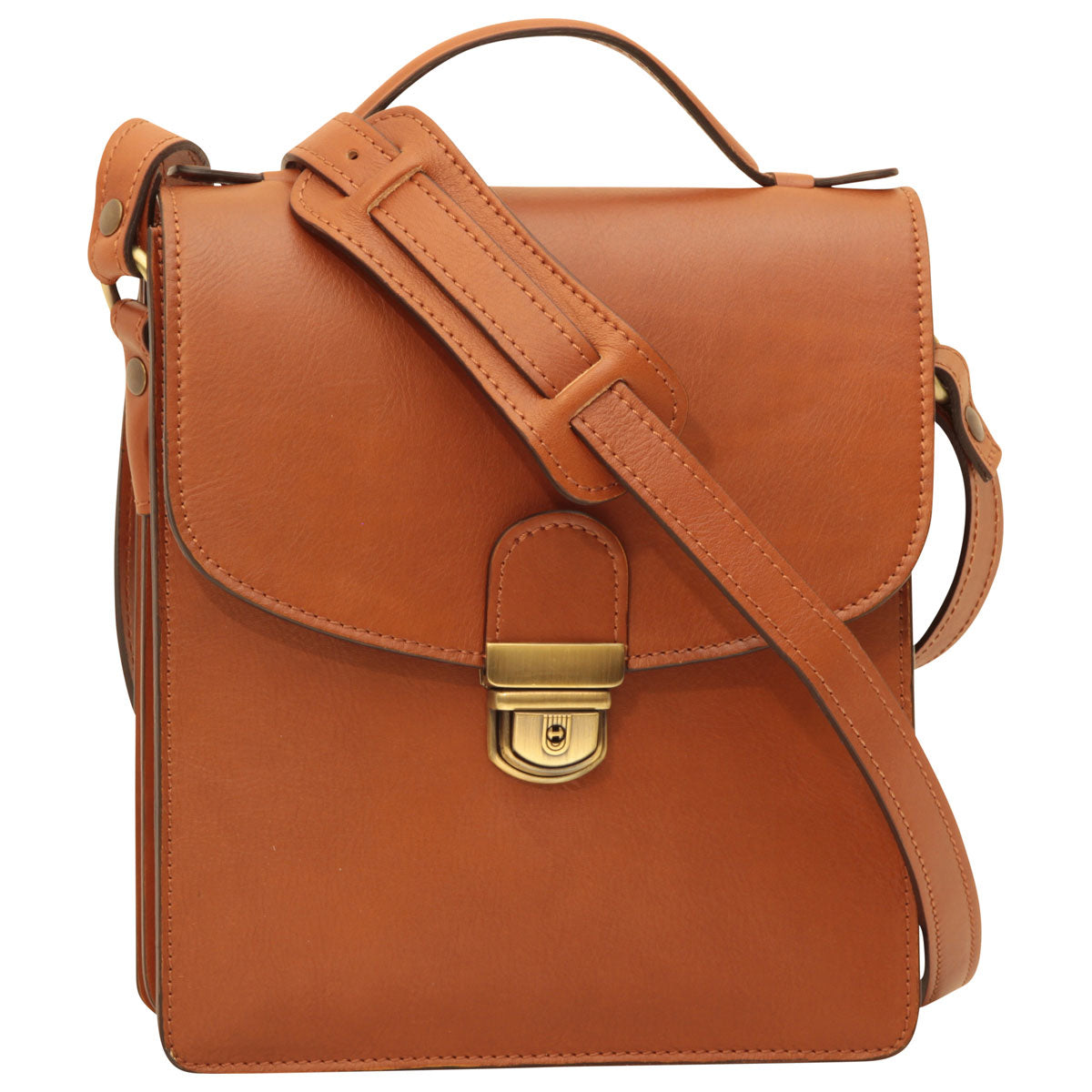 Men’s Leather Briefcase Shoulder Bag in Full-Grain Leather -  Brown Colonial