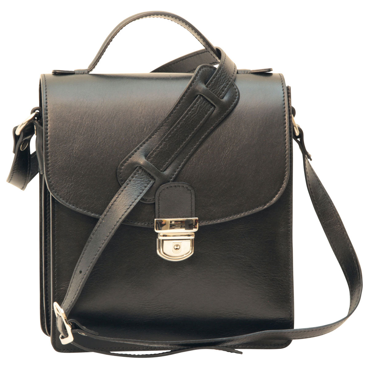 Men’s Leather Briefcase Shoulder Bag in Full-Grain Leather - Black