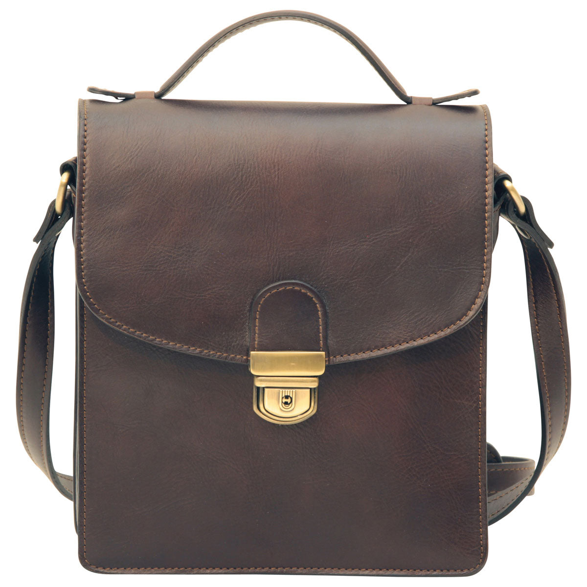 Men’s Leather Briefcase Shoulder Bag in Full-Grain Leather - Dark Brown