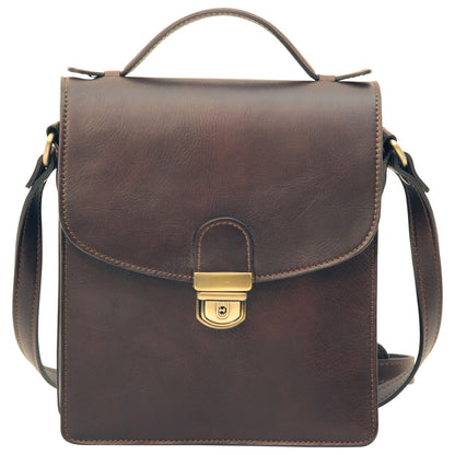 Men’s Leather Briefcase Shoulder Bag in Full-Grain Leather - Dark Brown