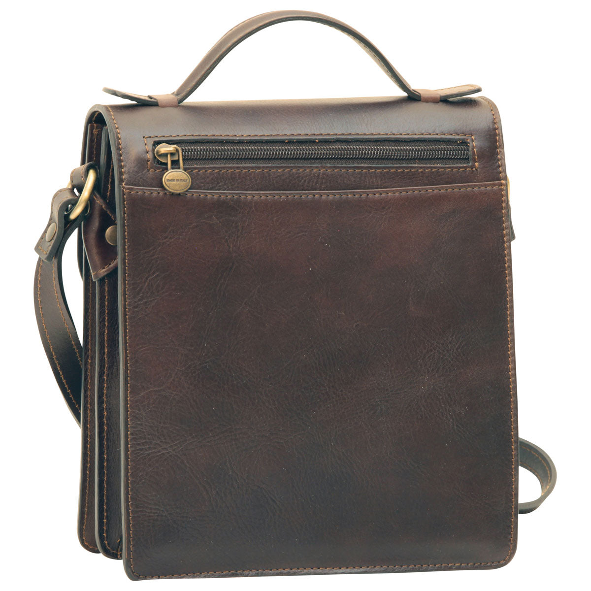 Men’s Leather Briefcase Shoulder Bag in Full-Grain Leather - Dark Brown