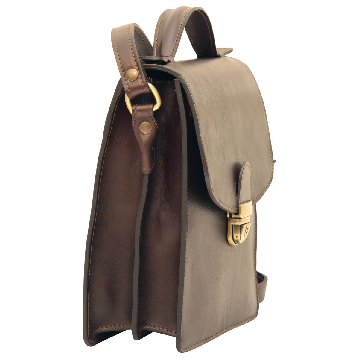 Men’s Leather Briefcase Shoulder Bag in Full-Grain Leather - Dark Brown