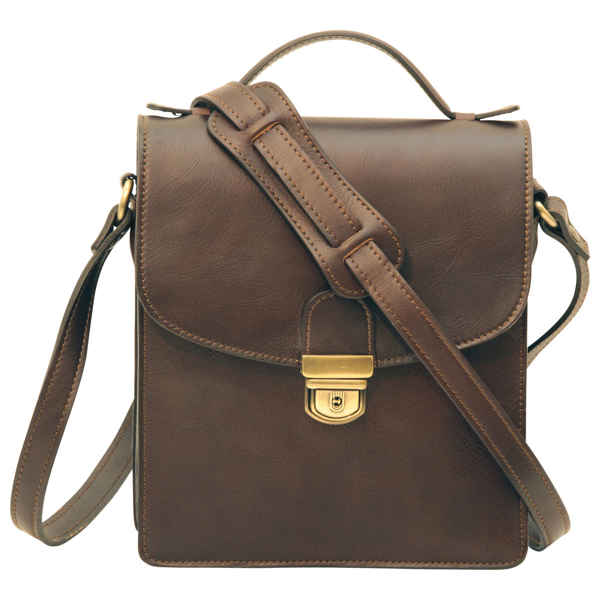 Men’s Leather Briefcase Shoulder Bag in Full-Grain Leather - Dark Brown